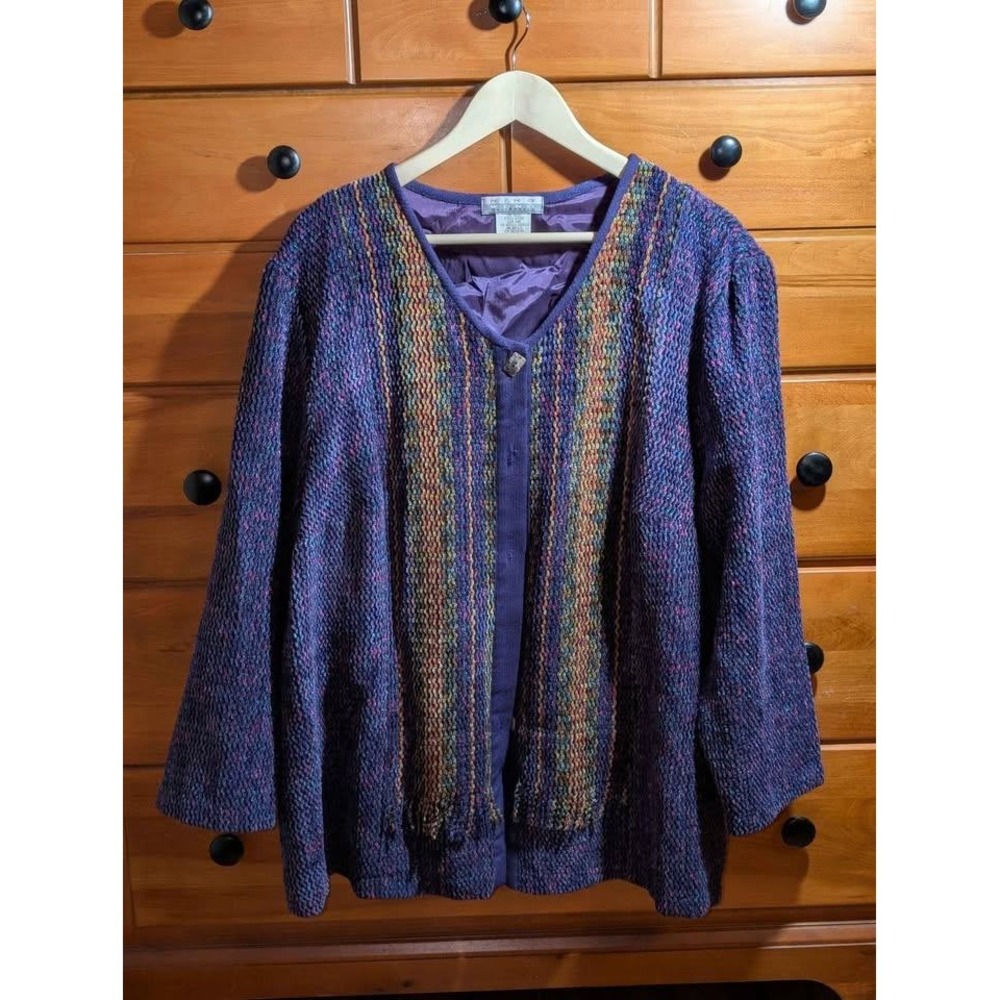 Nino Wong Vintage Cardigan Jacket 2X‎ Textured Chenille Art Wear Lagenlook  USA